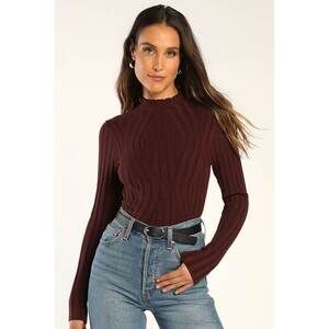Lulus Stay Layered Brown Ribbed Mock Neck Long Sleeve Top - Size L